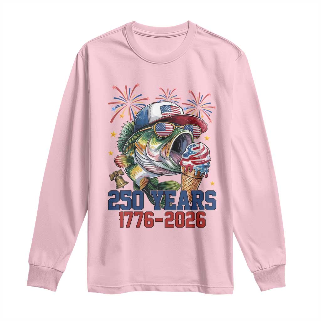 America 250th Fishing Long Sleeve Shirt Patriotic Bass Fish American Flag
