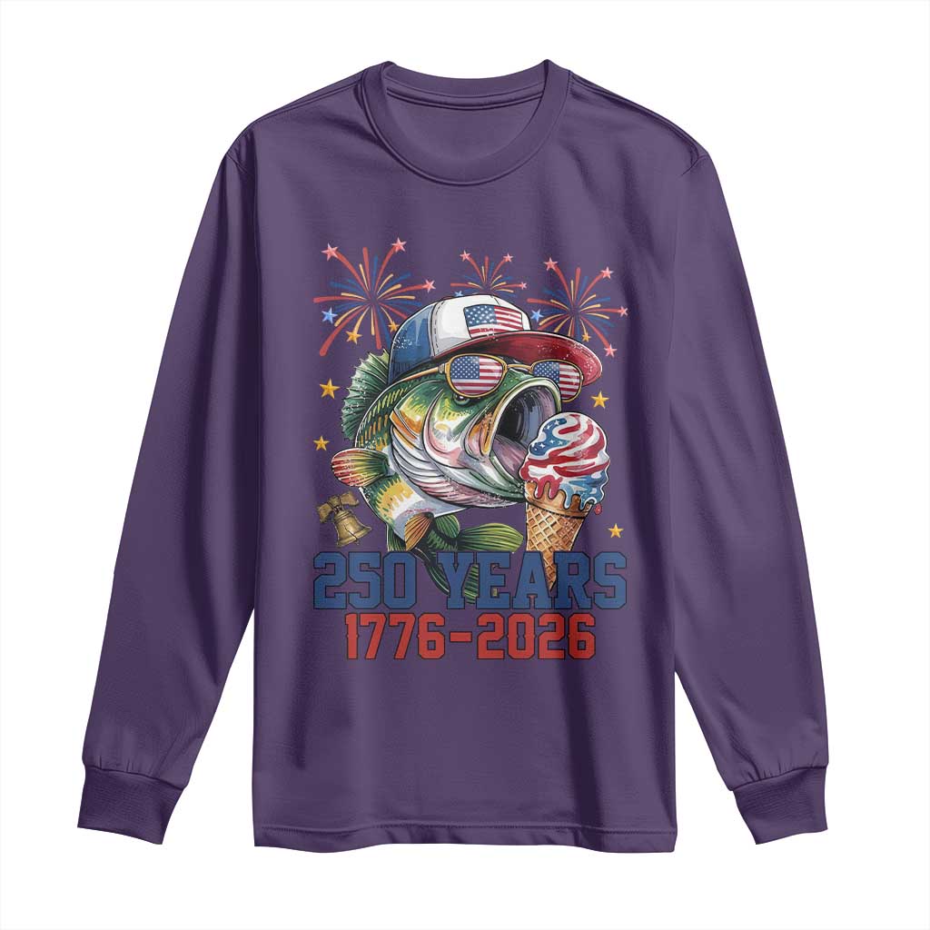 America 250th Fishing Long Sleeve Shirt Patriotic Bass Fish American Flag