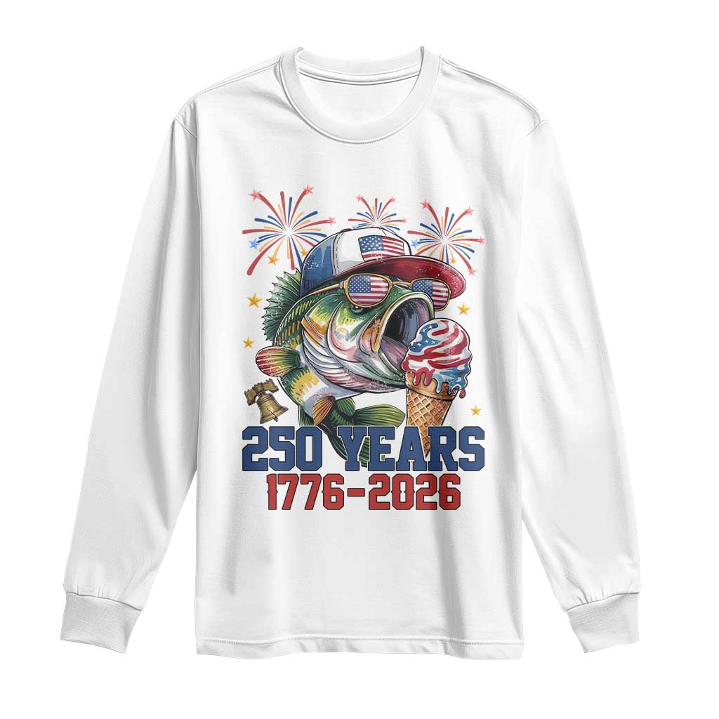 America 250th Fishing Long Sleeve Shirt Patriotic Bass Fish American Flag