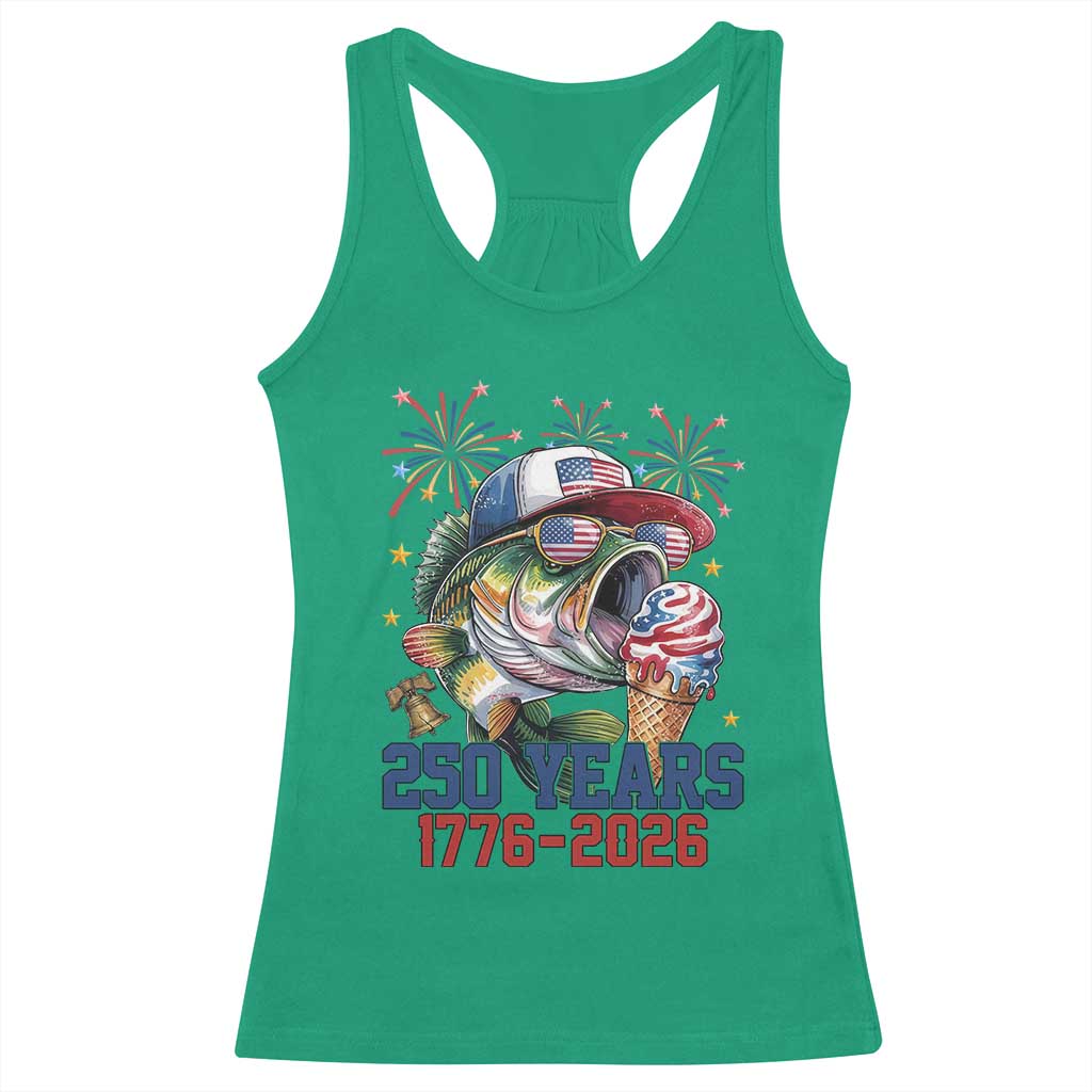 America 250th Fishing Racerback Tank Top Patriotic Bass Fish American Flag