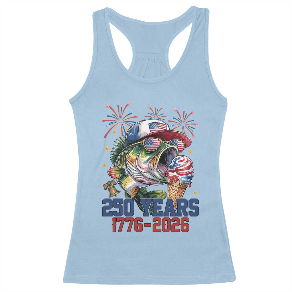 America 250th Fishing Racerback Tank Top Patriotic Bass Fish American Flag