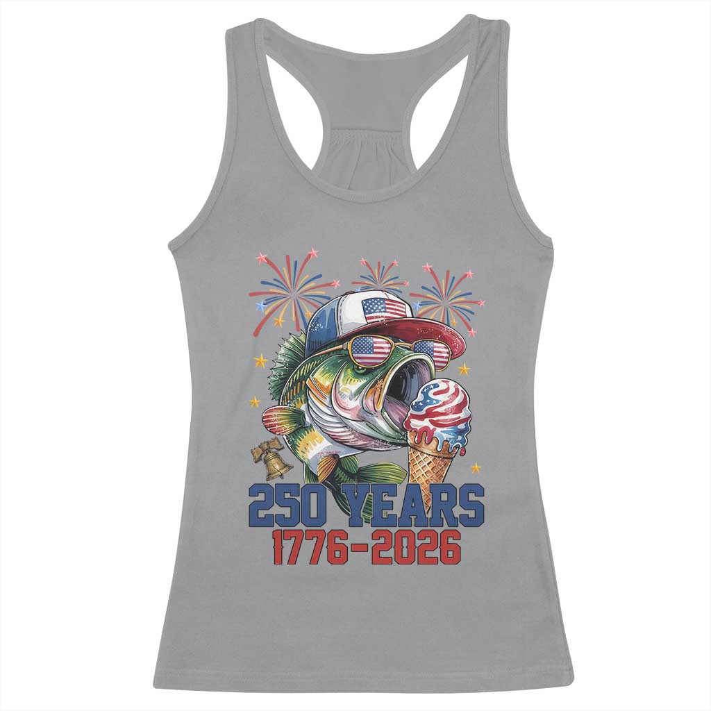 America 250th Fishing Racerback Tank Top Patriotic Bass Fish American Flag