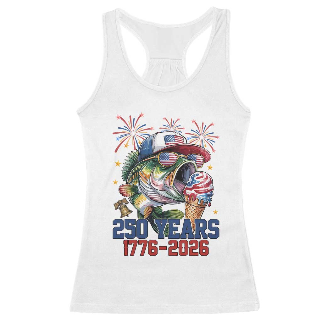 America 250th Fishing Racerback Tank Top Patriotic Bass Fish American Flag