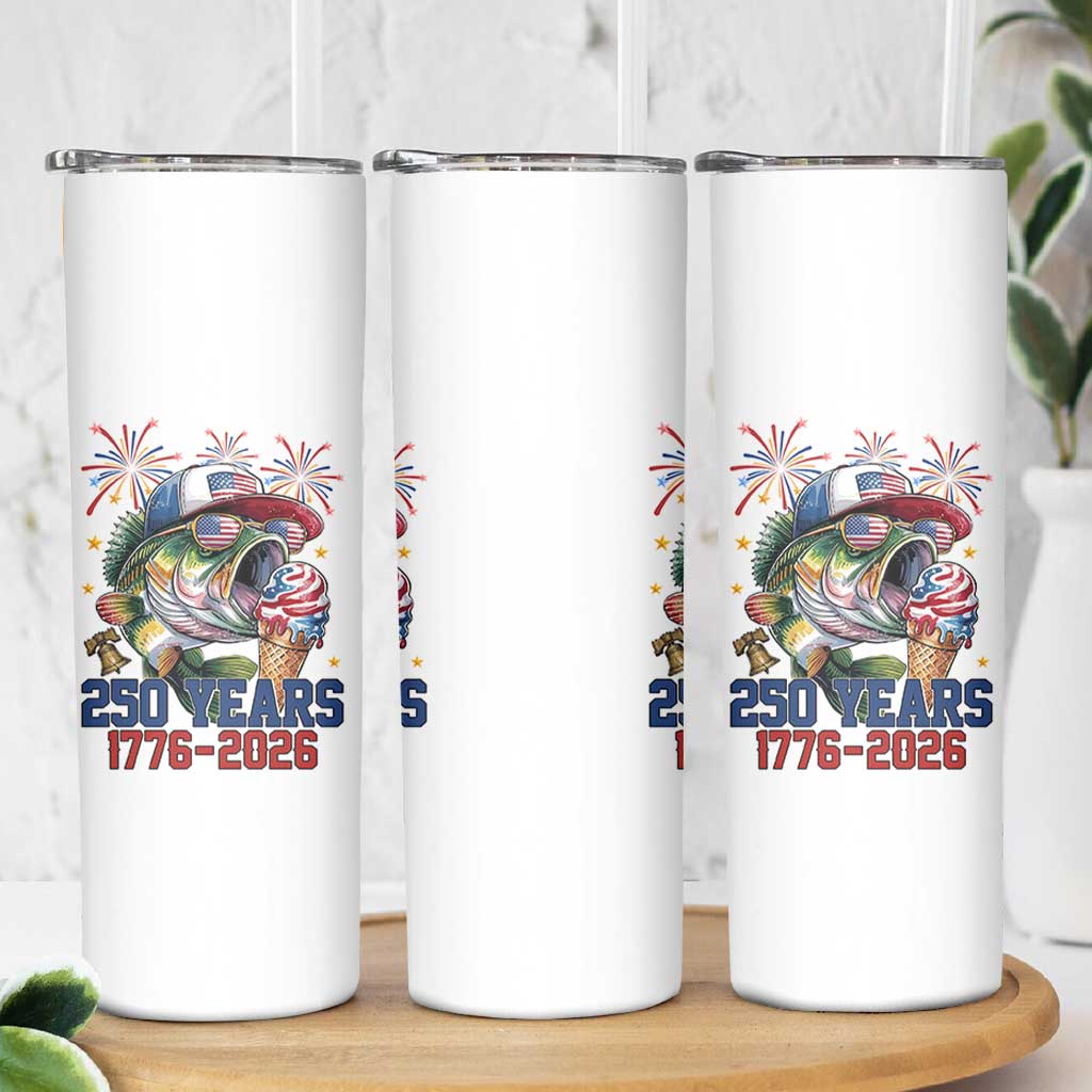 America 250th Fishing Skinny Tumbler Patriotic Bass Fish American Flag