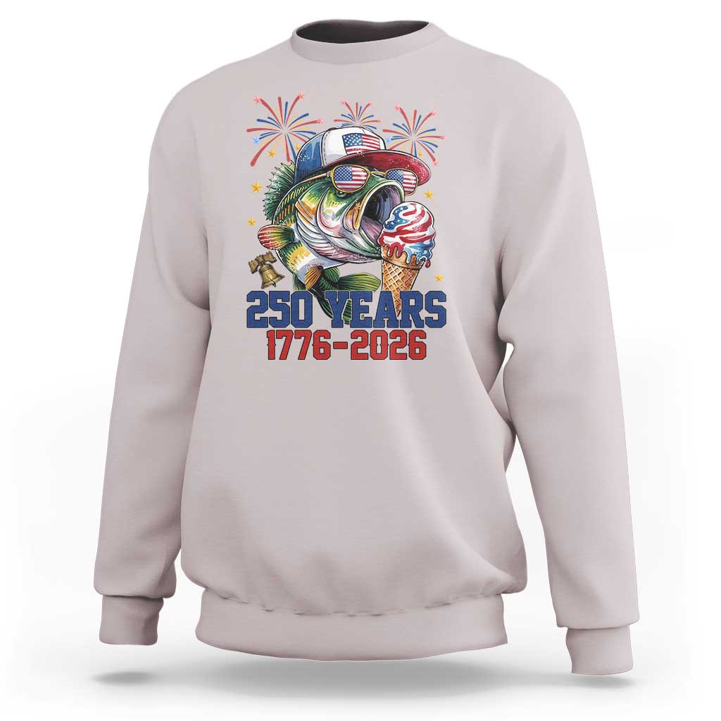 America 250th Fishing Sweatshirt Patriotic Bass Fish American Flag