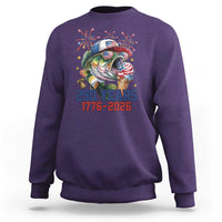 America 250th Fishing Sweatshirt Patriotic Bass Fish American Flag