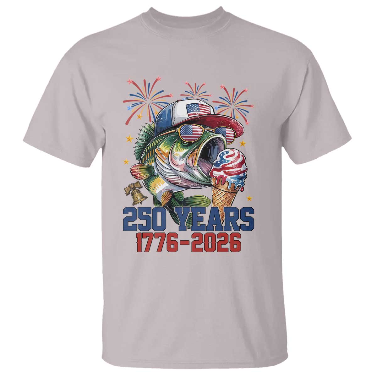 America 250th Fishing T Shirt Patriotic Bass Fish American Flag