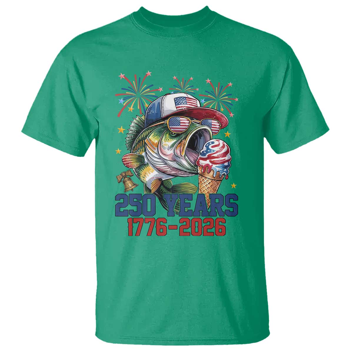 America 250th Fishing T Shirt Patriotic Bass Fish American Flag