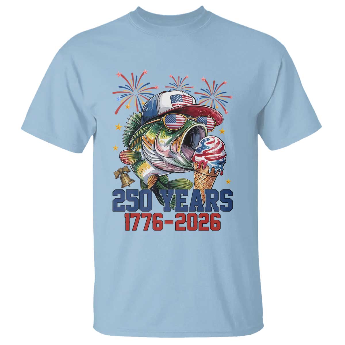 America 250th Fishing T Shirt Patriotic Bass Fish American Flag