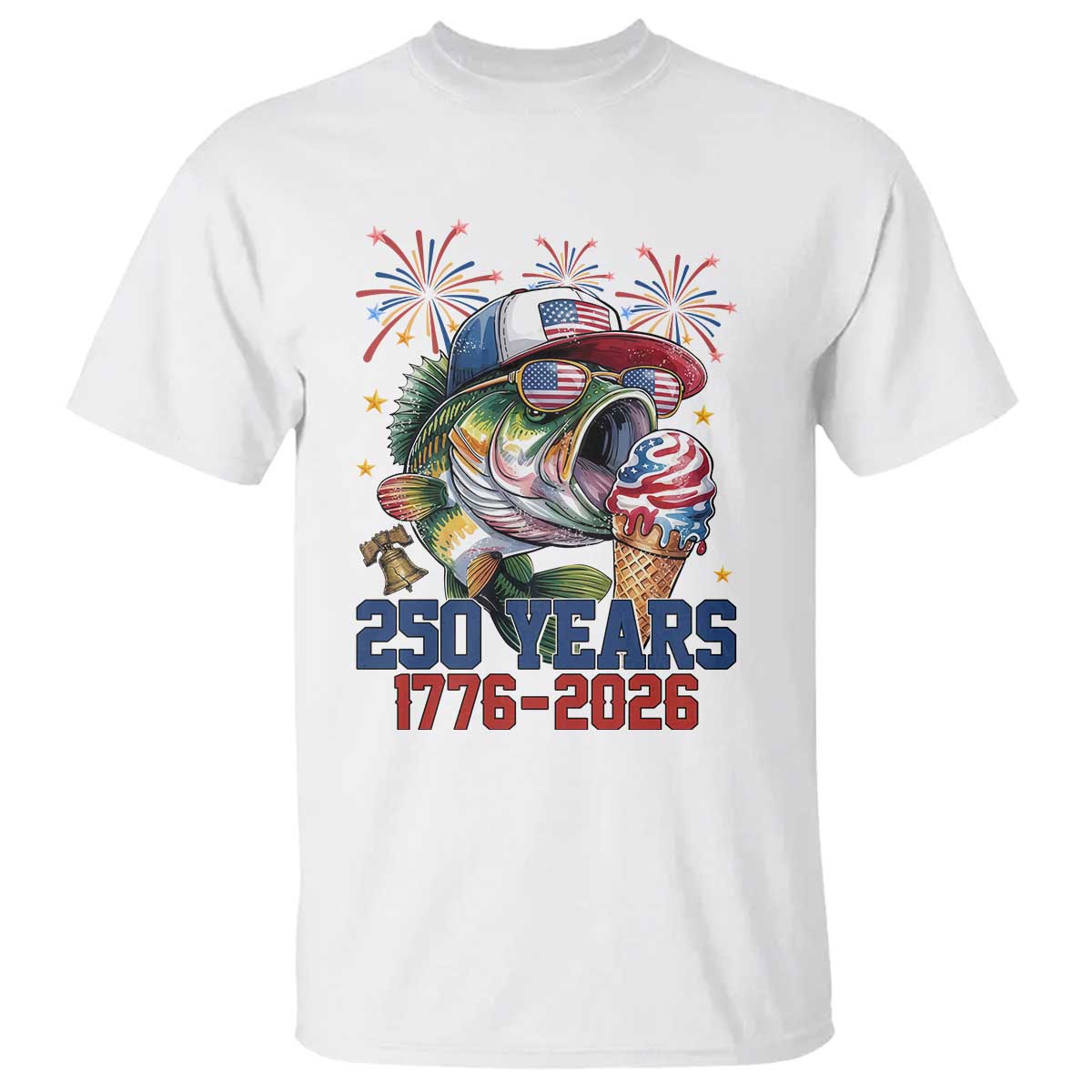 America 250th Fishing T Shirt Patriotic Bass Fish American Flag