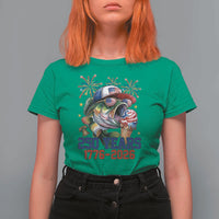 America 250th Fishing T Shirt For Women Patriotic Bass Fish American Flag