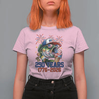 America 250th Fishing T Shirt For Women Patriotic Bass Fish American Flag