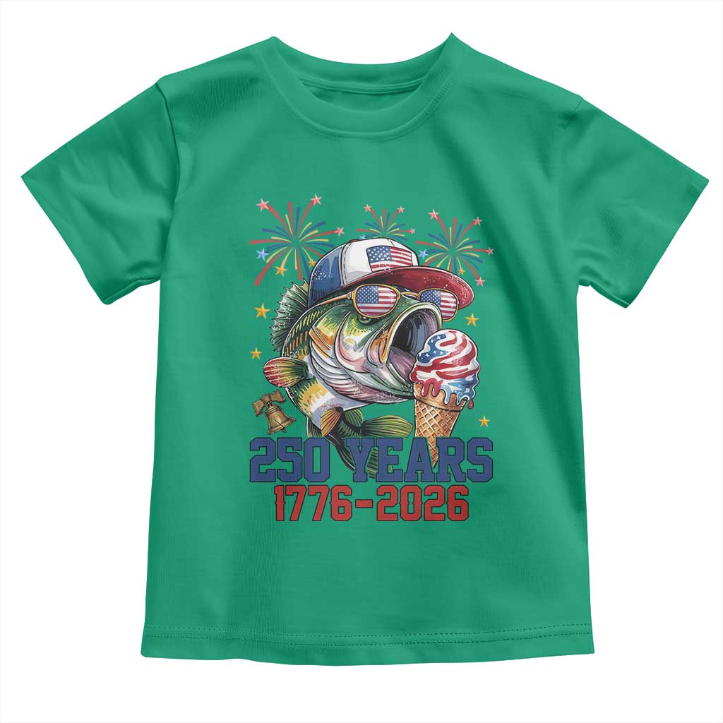 America 250th Fishing Toddler T Shirt Patriotic Bass Fish American Flag