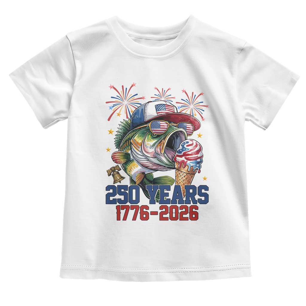America 250th Fishing Toddler T Shirt Patriotic Bass Fish American Flag