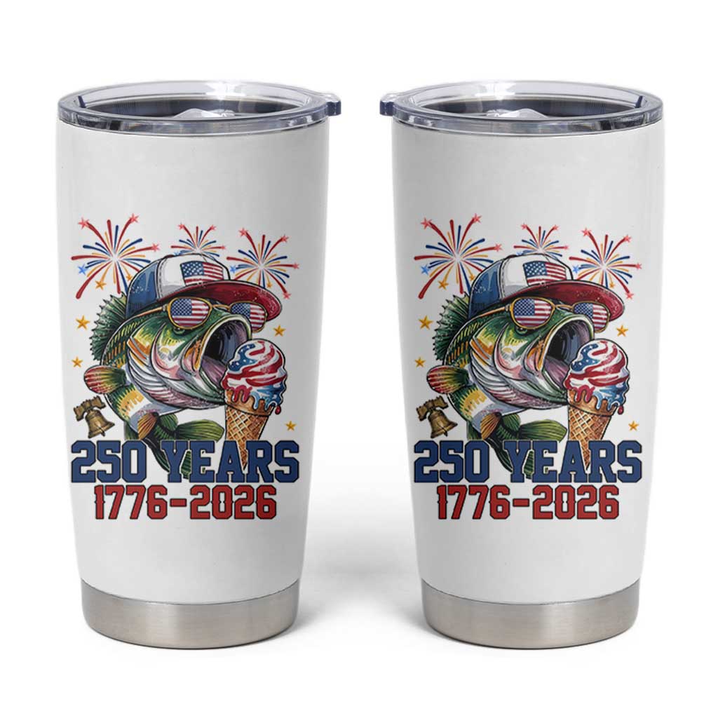 America 250th Fishing Tumbler Cup Patriotic Bass Fish American Flag