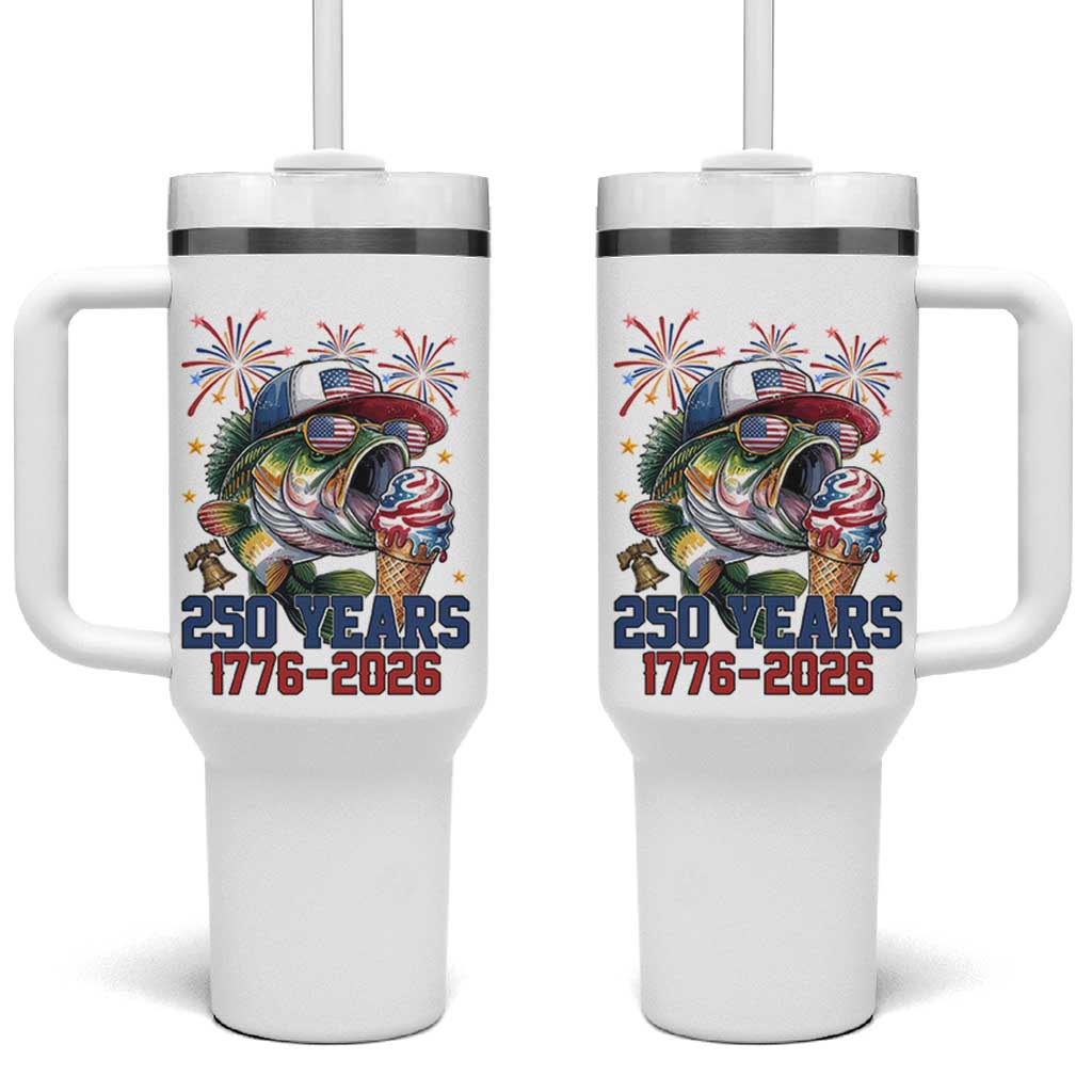 America 250th Fishing Tumbler With Handle Patriotic Bass Fish American Flag