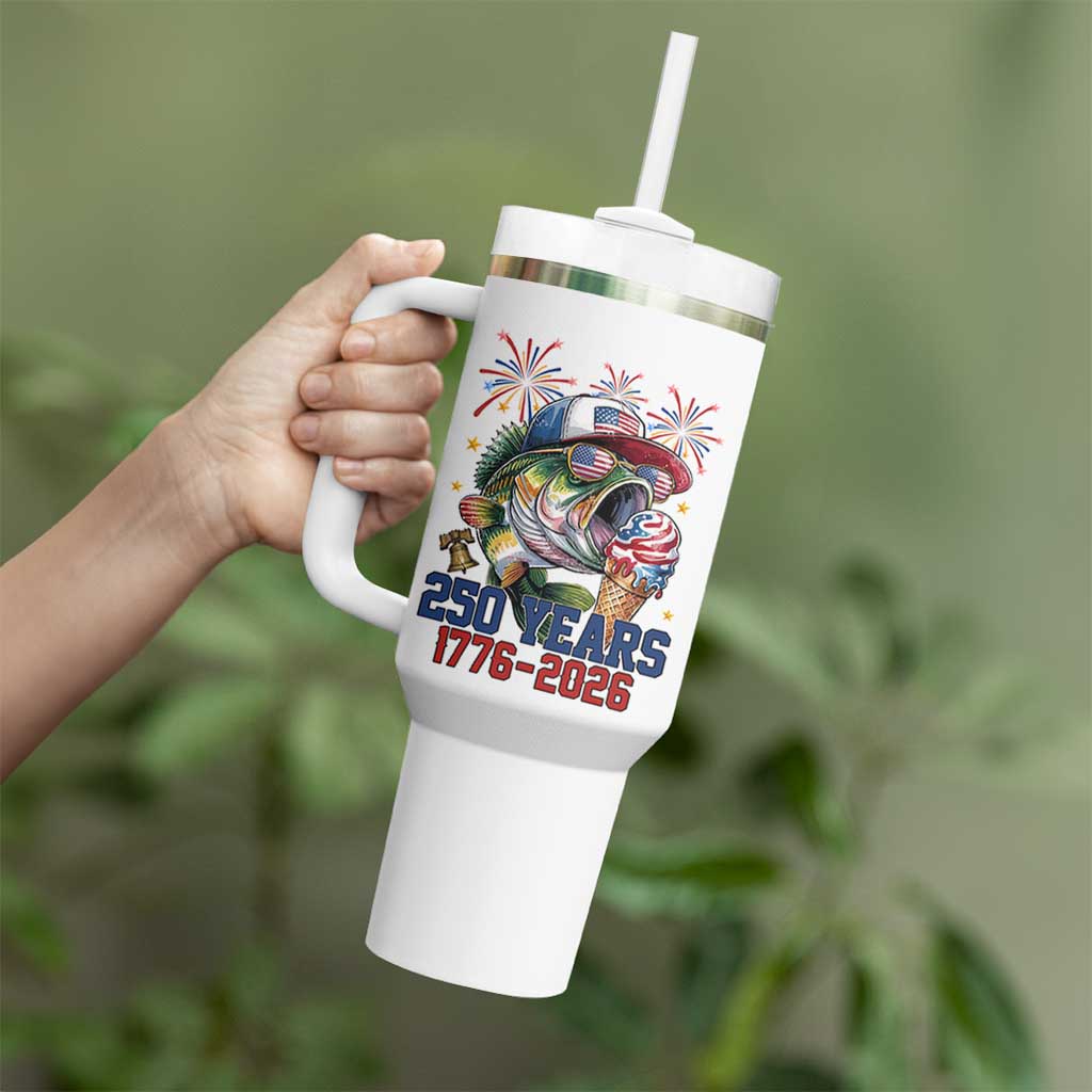 America 250th Fishing Tumbler With Handle Patriotic Bass Fish American Flag