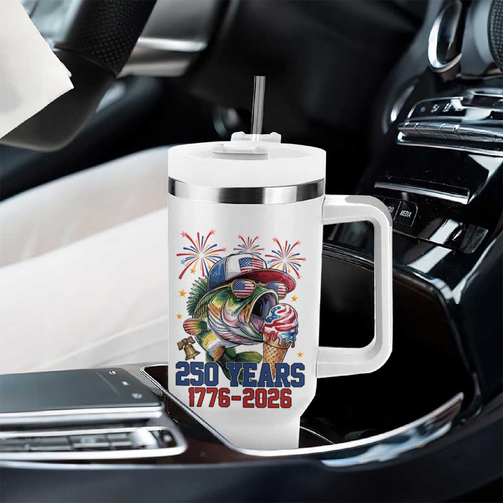 America 250th Fishing Tumbler With Handle Patriotic Bass Fish American Flag