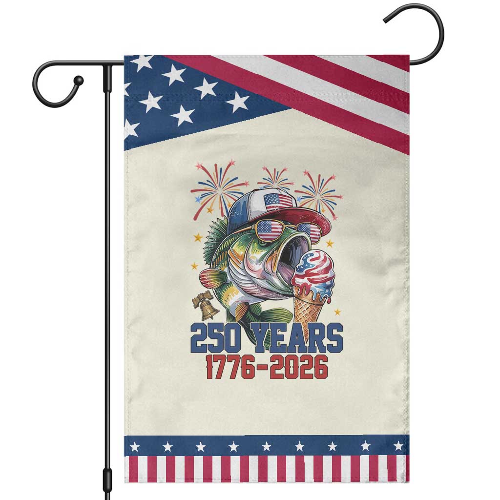 America 250th Fishing Patriotic Garden Flag Patriotic Bass Fish American Flag