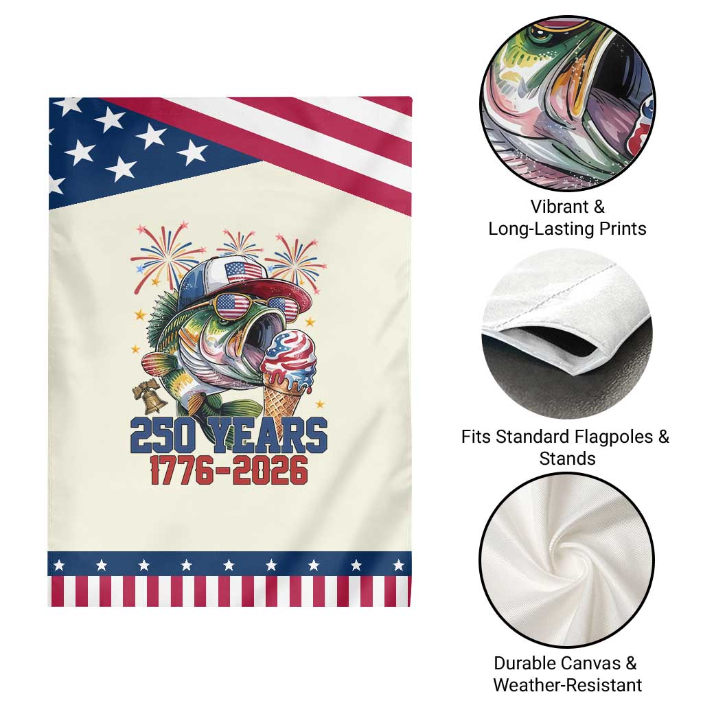 America 250th Fishing Patriotic Garden Flag Patriotic Bass Fish American Flag