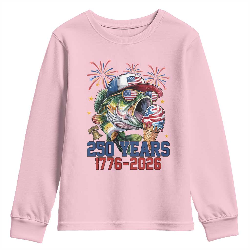 America 250th Fishing Youth Sweatshirt Patriotic Bass Fish American Flag