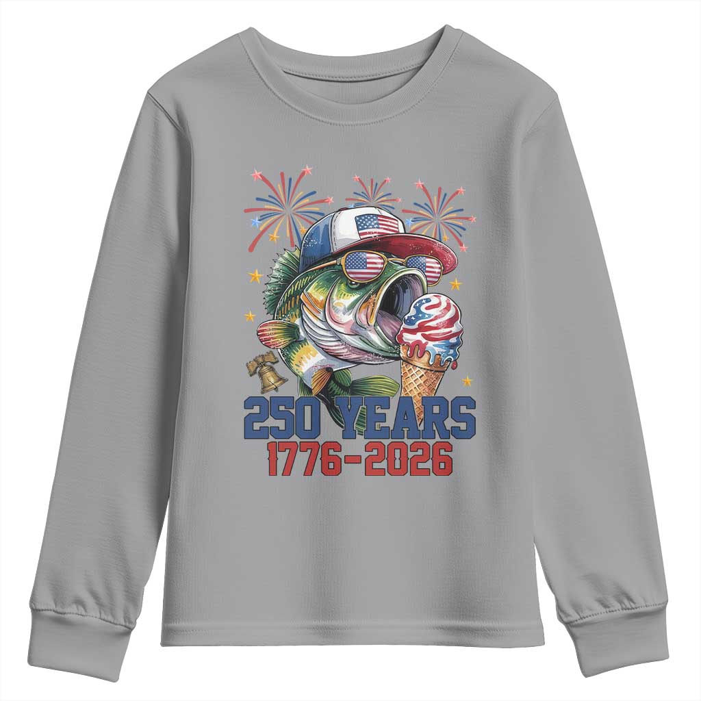 America 250th Fishing Youth Sweatshirt Patriotic Bass Fish American Flag