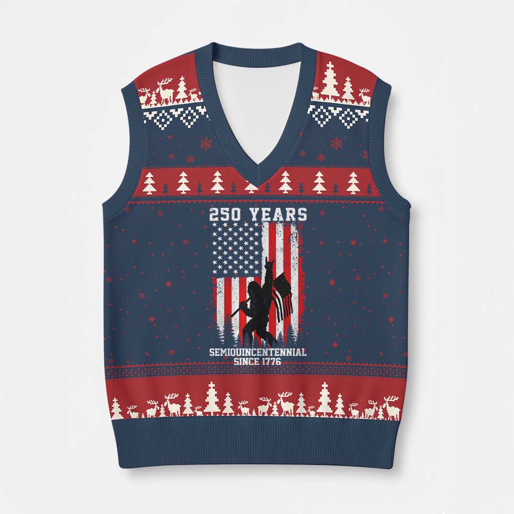 250th Anniversary USA V-Neck Knit Sweater Vest Bigfoot Patriotic American USA Flag