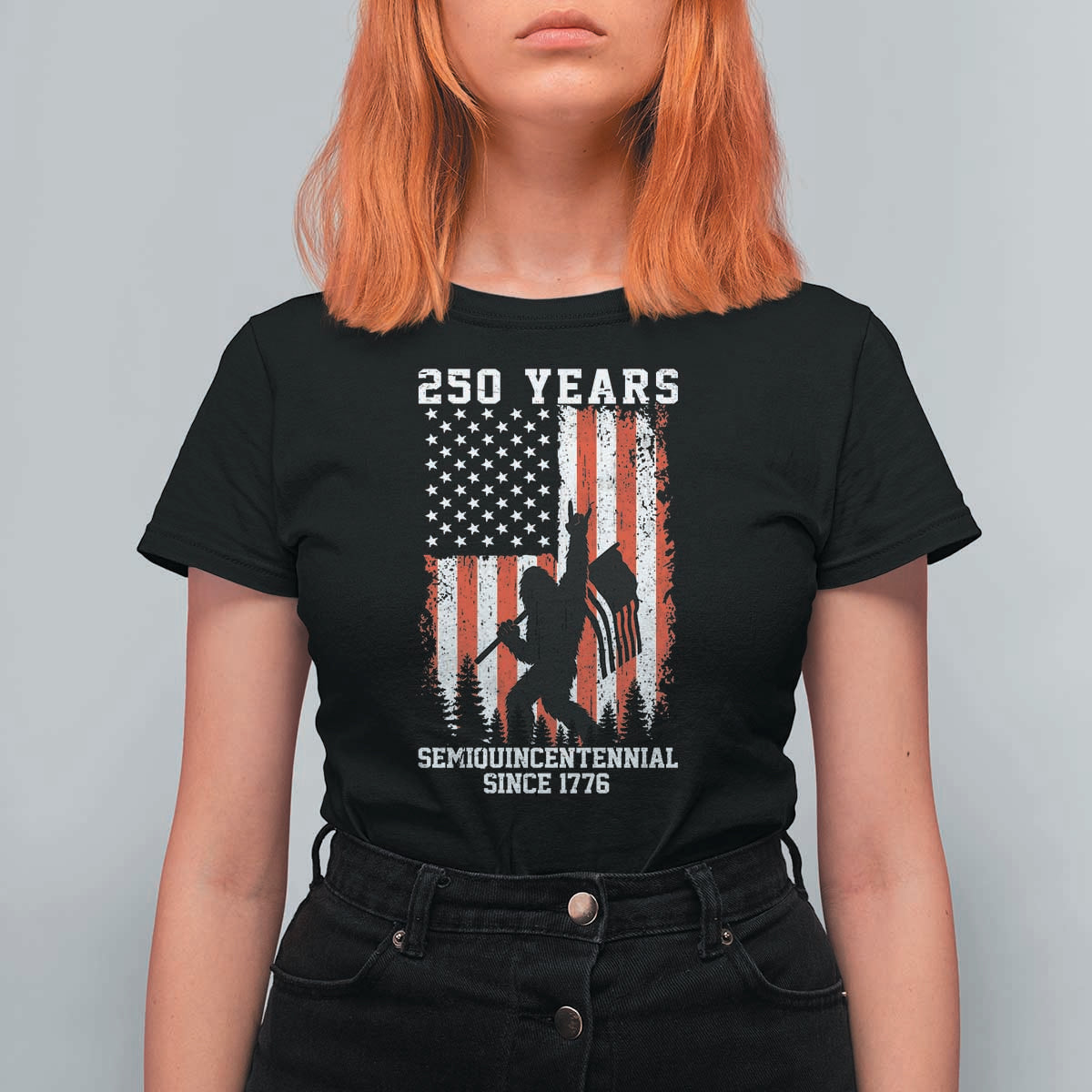 250th Anniversary USA T Shirt For Women Bigfoot Patriotic American USA Flag