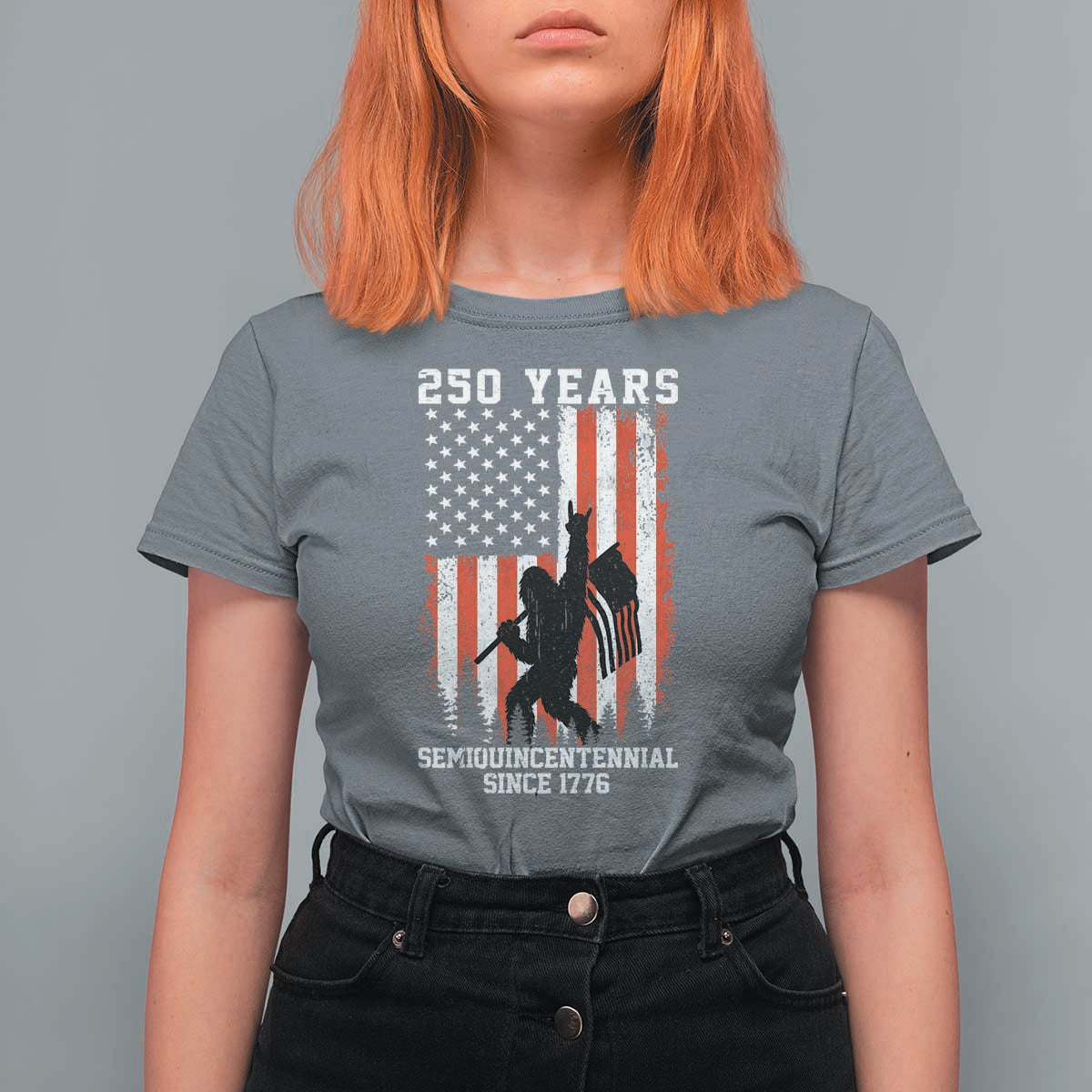 250th Anniversary USA T Shirt For Women Bigfoot Patriotic American USA Flag