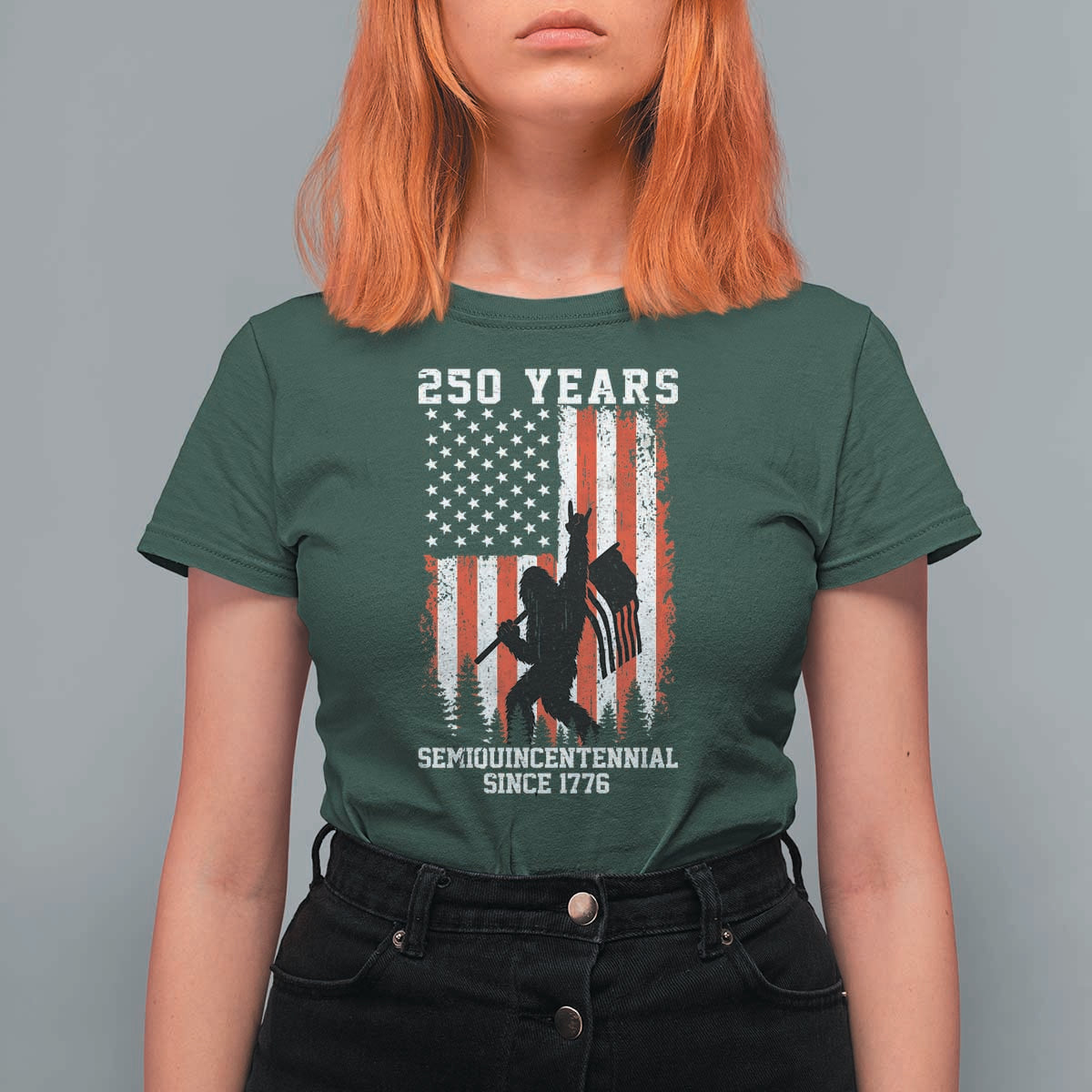 250th Anniversary USA T Shirt For Women Bigfoot Patriotic American USA Flag