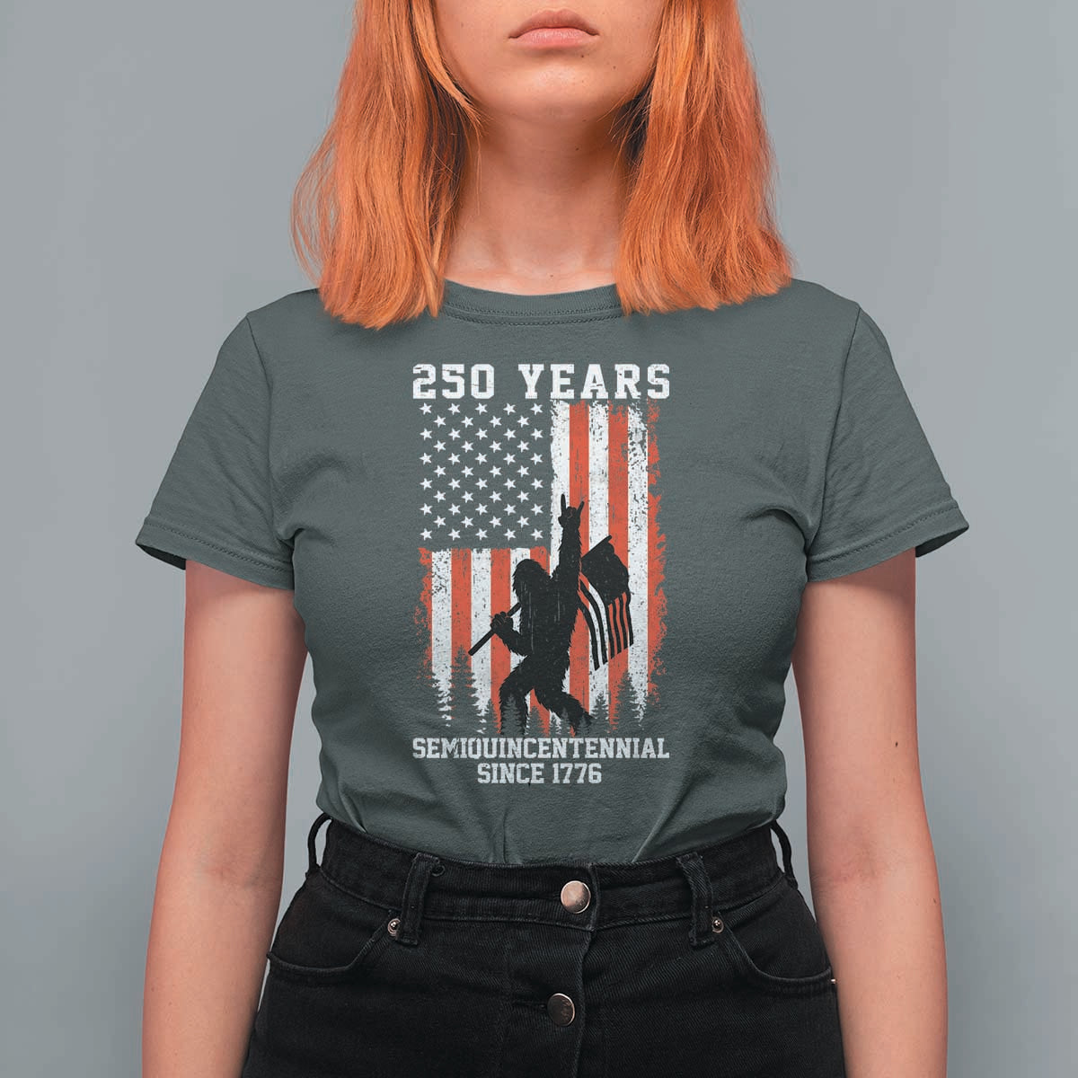 250th Anniversary USA T Shirt For Women Bigfoot Patriotic American USA Flag