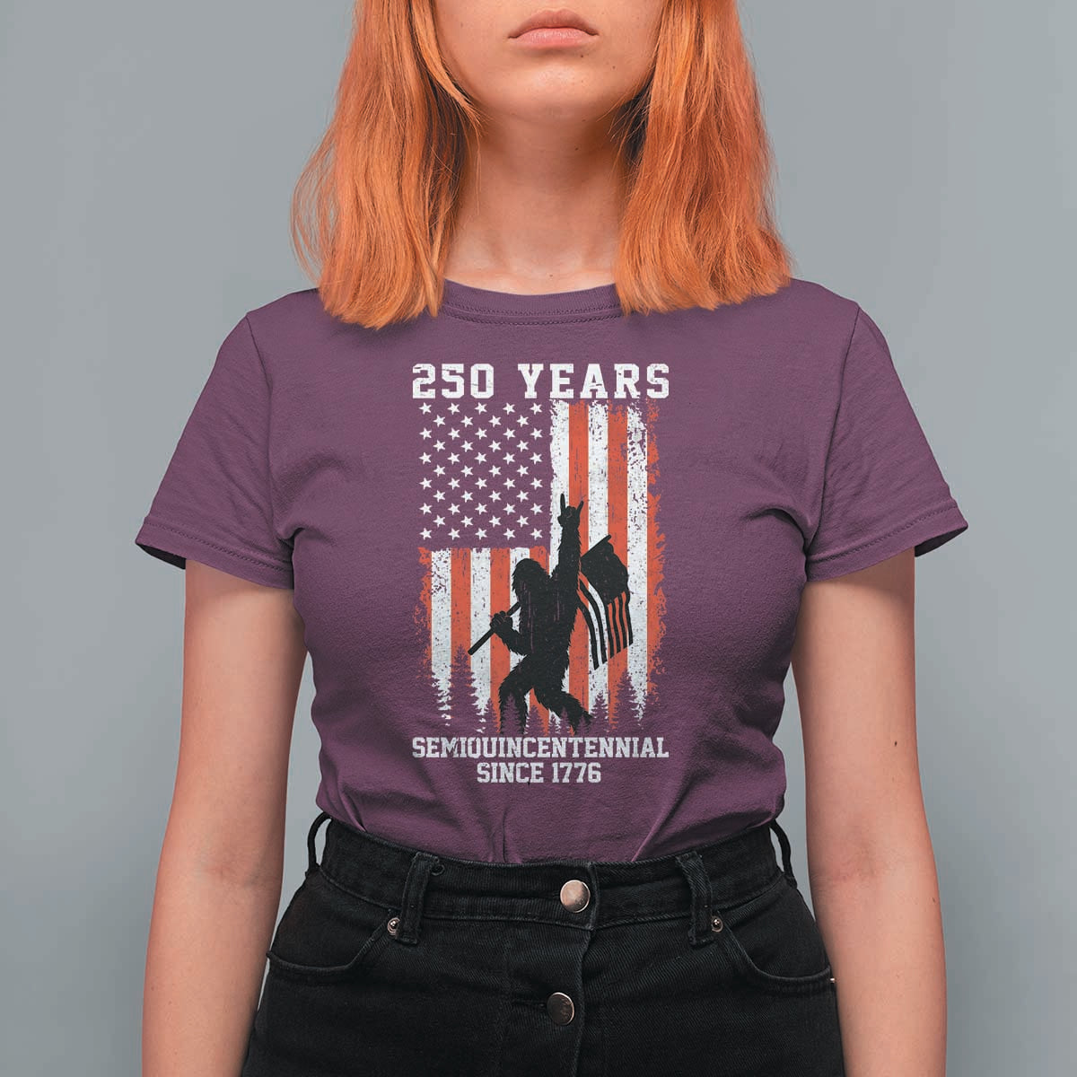 250th Anniversary USA T Shirt For Women Bigfoot Patriotic American USA Flag