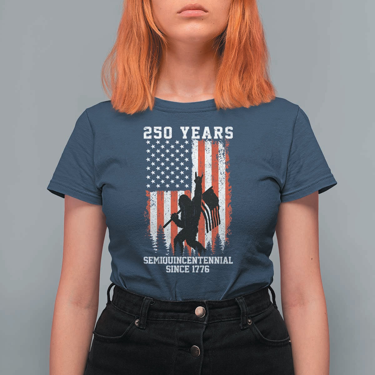250th Anniversary USA T Shirt For Women Bigfoot Patriotic American USA Flag
