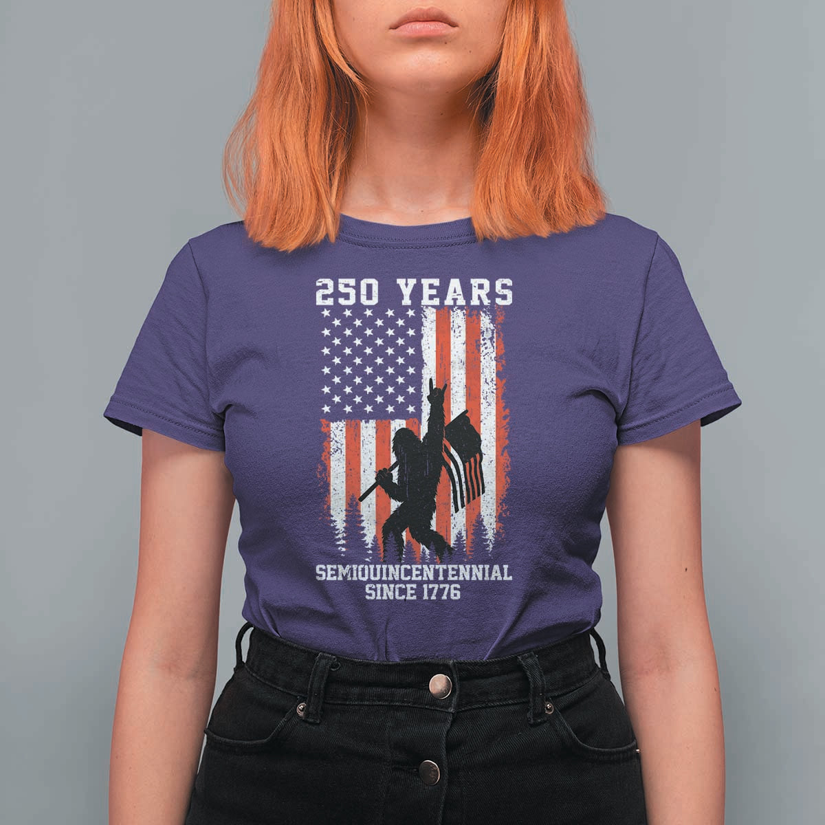 250th Anniversary USA T Shirt For Women Bigfoot Patriotic American USA Flag