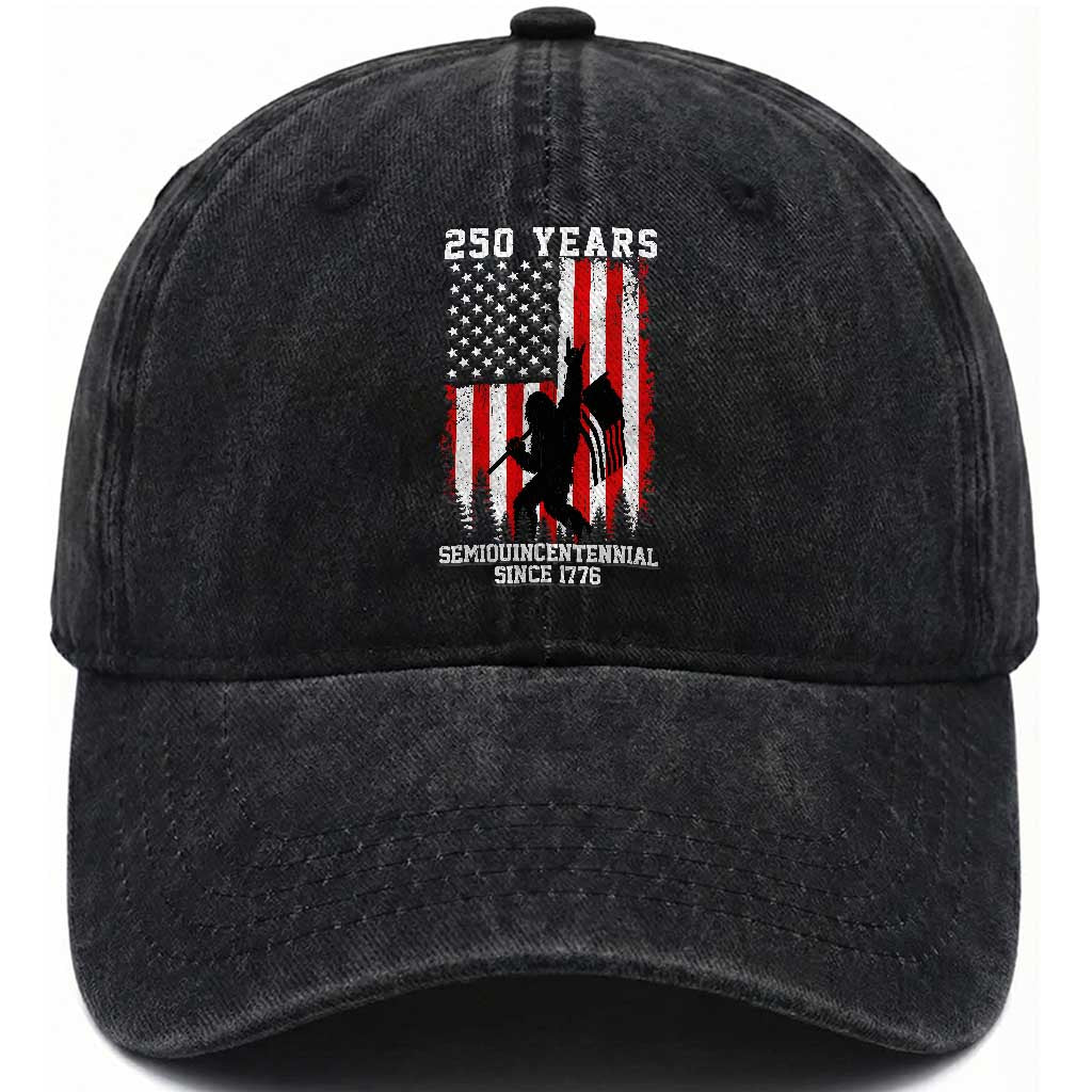 250th Anniversary USA Washed Cotton Baseball Cap Bigfoot Patriotic American USA Flag