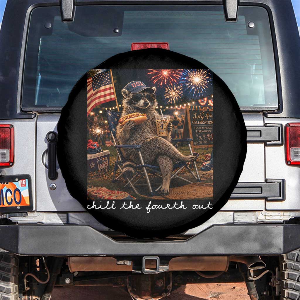 Funny Raccoon 4th of July Spare Tire Cover Chill The Fourth Out