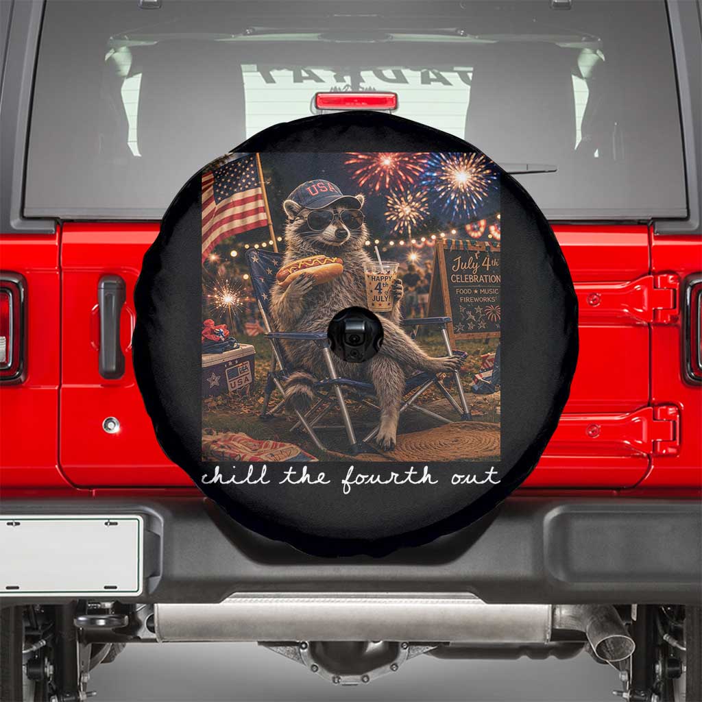 Funny Raccoon 4th of July Spare Tire Cover Chill The Fourth Out