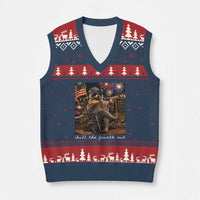 Funny Raccoon 4th of July V-Neck Knit Sweater Vest Chill The Fourth Out
