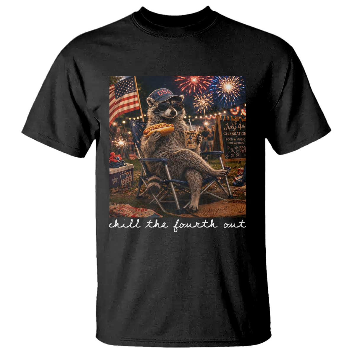 Funny Raccoon 4th of July T Shirt Chill The Fourth Out