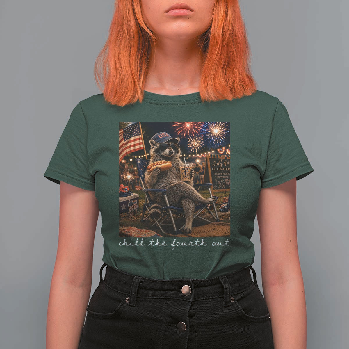 Funny Raccoon 4th of July T Shirt For Women Chill The Fourth Out