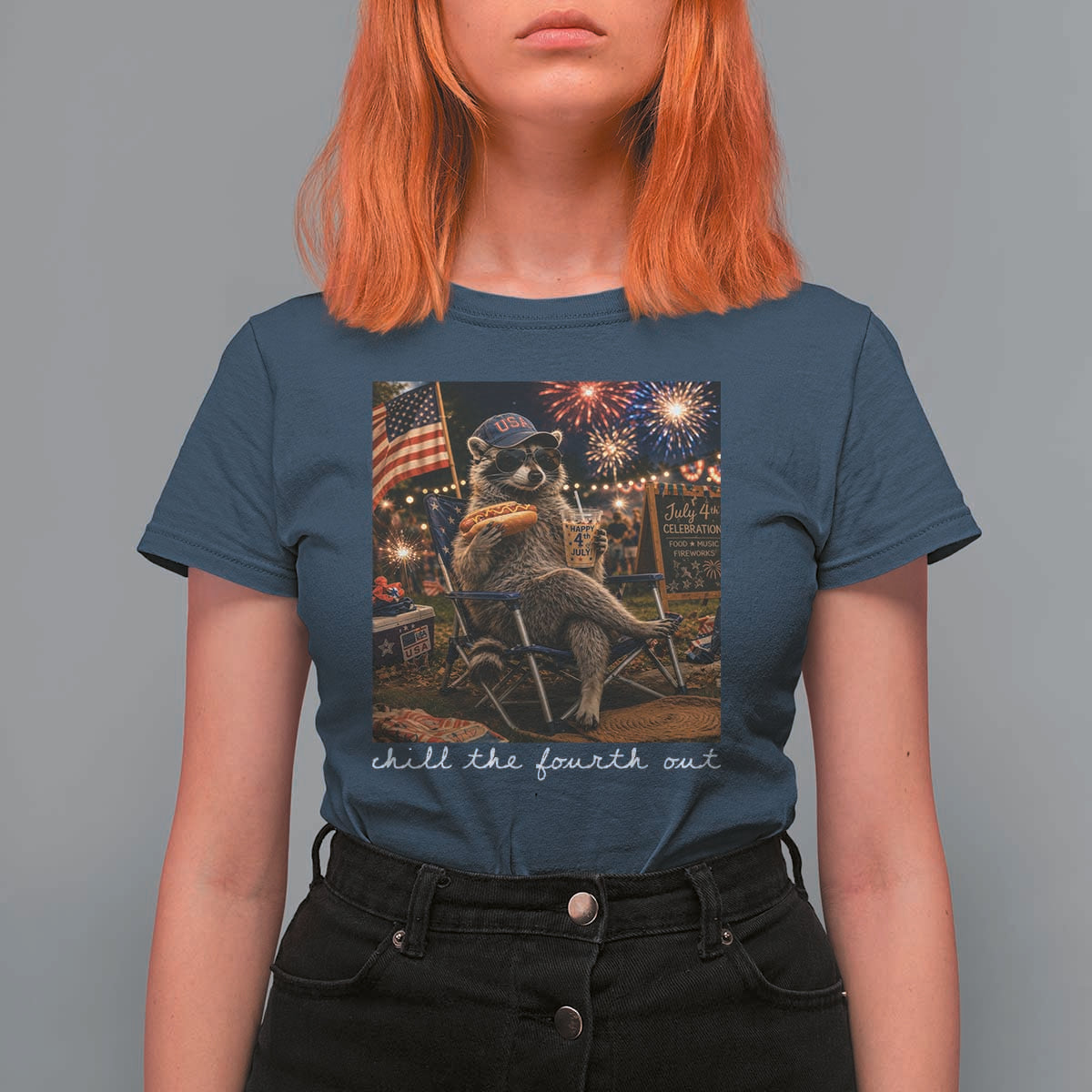 Funny Raccoon 4th of July T Shirt For Women Chill The Fourth Out