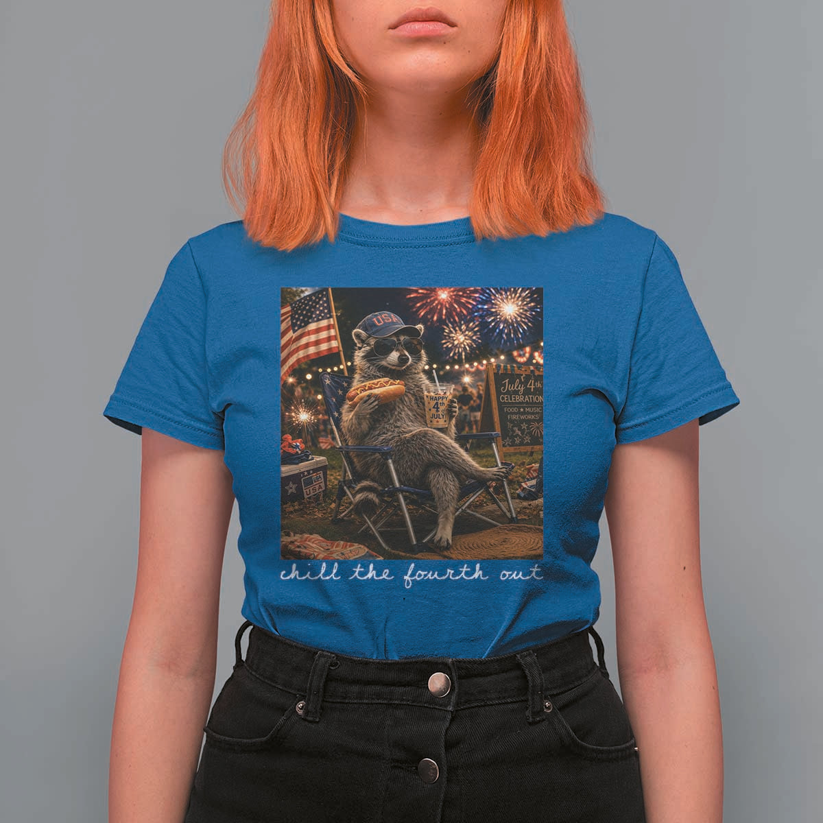 Funny Raccoon 4th of July T Shirt For Women Chill The Fourth Out