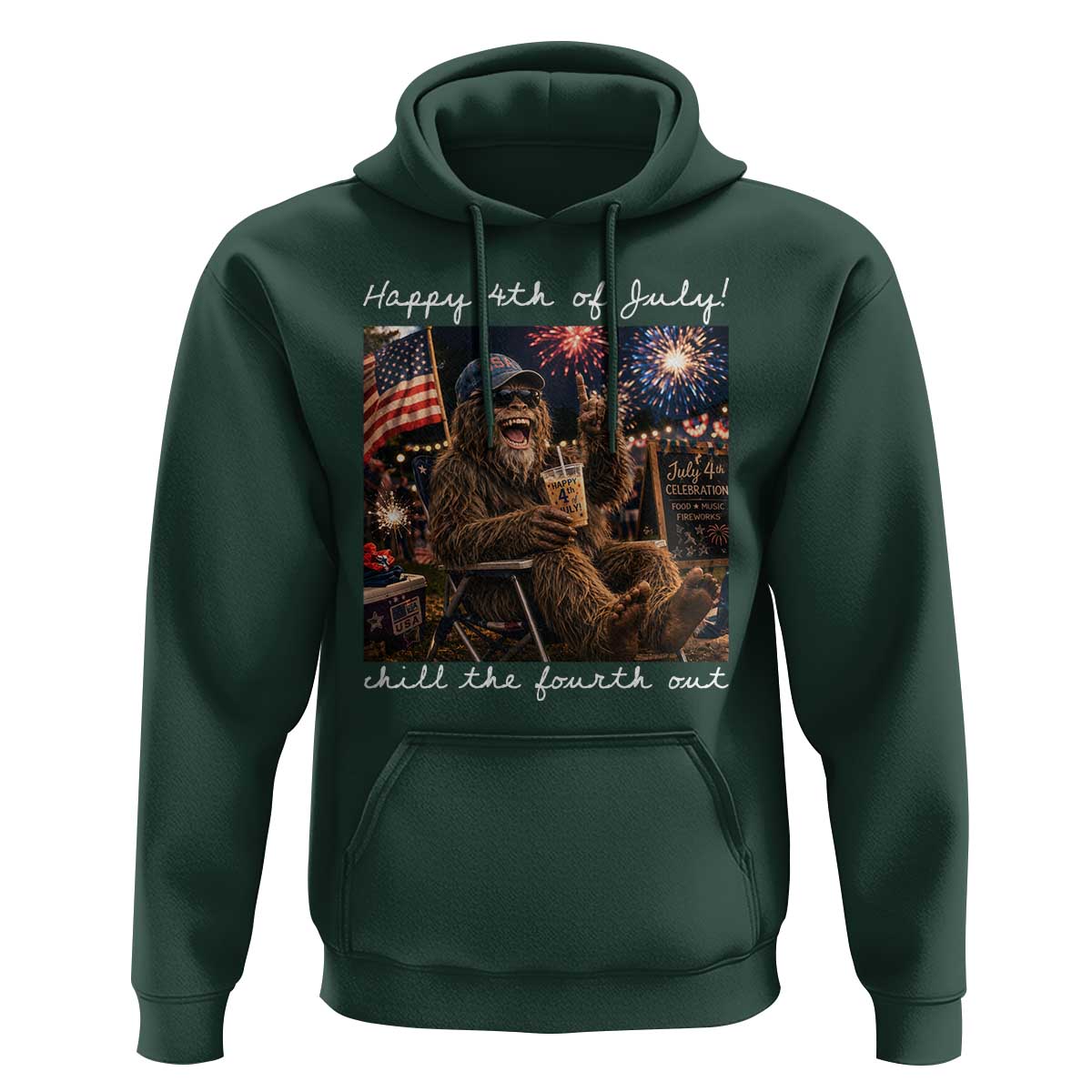 4th of July Bigfoot Hoodie Patriotic Sasquatch American Flag Party Festival