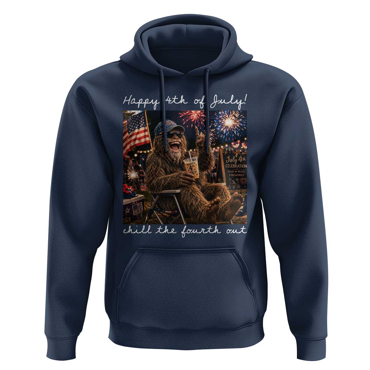 4th of July Bigfoot Hoodie Patriotic Sasquatch American Flag Party Festival