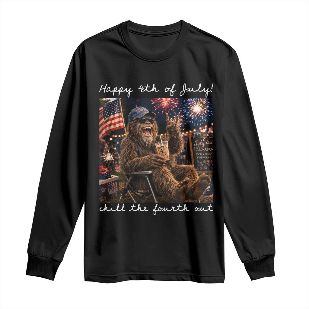 4th of July Bigfoot Long Sleeve Shirt Patriotic Sasquatch American Flag Party Festival
