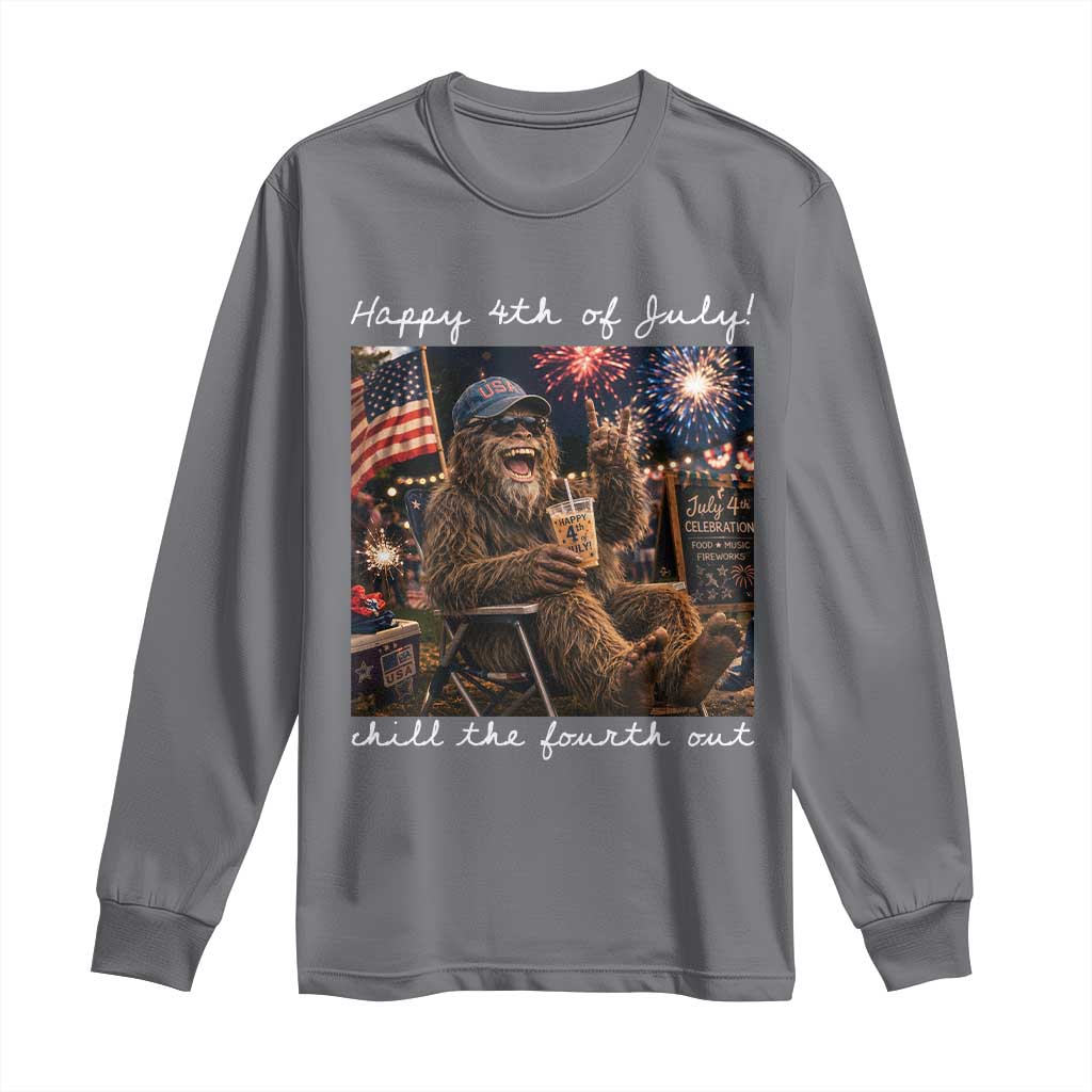 4th of July Bigfoot Long Sleeve Shirt Patriotic Sasquatch American Flag Party Festival
