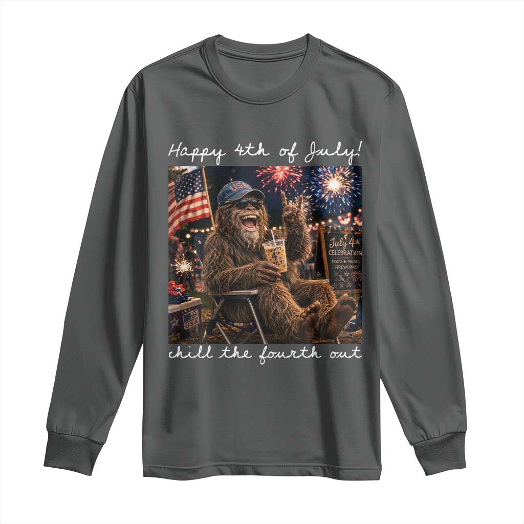 4th of July Bigfoot Long Sleeve Shirt Patriotic Sasquatch American Flag Party Festival