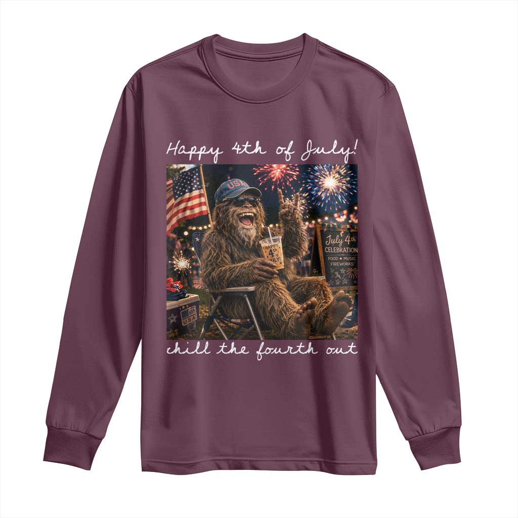 4th of July Bigfoot Long Sleeve Shirt Patriotic Sasquatch American Flag Party Festival