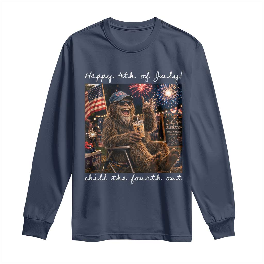 4th of July Bigfoot Long Sleeve Shirt Patriotic Sasquatch American Flag Party Festival