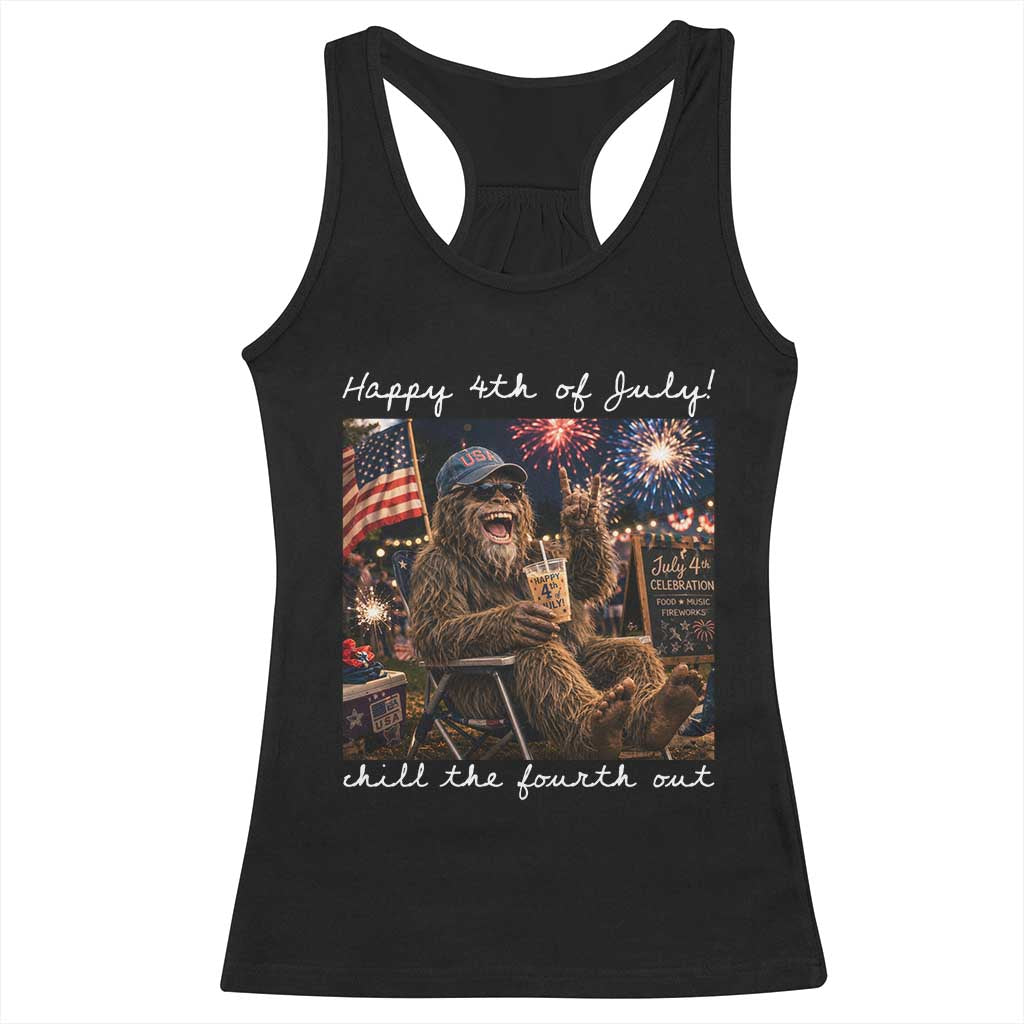 4th of July Bigfoot Racerback Tank Top Patriotic Sasquatch American Flag Party Festival